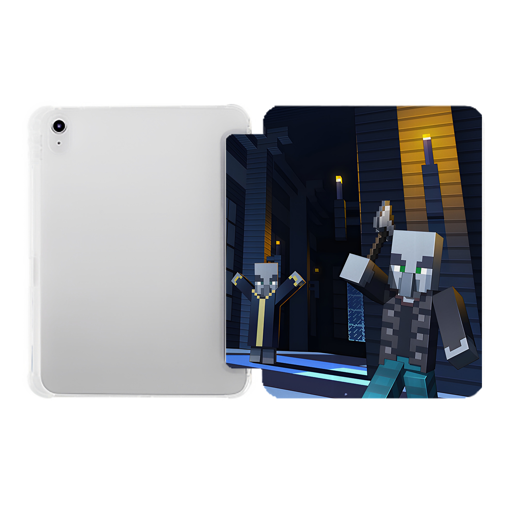 （画像用） マインクラフト ブロックの世界 Minecraft MC Block world IPad ケース ペン収納付き 三つ折りスタンド PUレザー×シリコン 対応機種9.5/10.5/10.9インチ